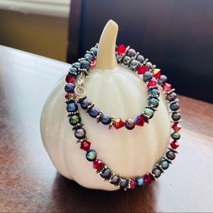 Crystal, Sterling and Dark Pearl Beaded Necklace